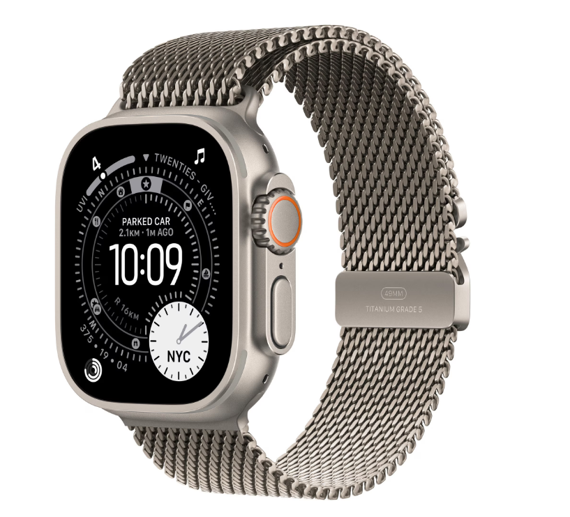 Apple Watch Ultra 3 GPS + Cellular 49mm Natural Titanium Case with Natural Titanium Milanese Loop - Small