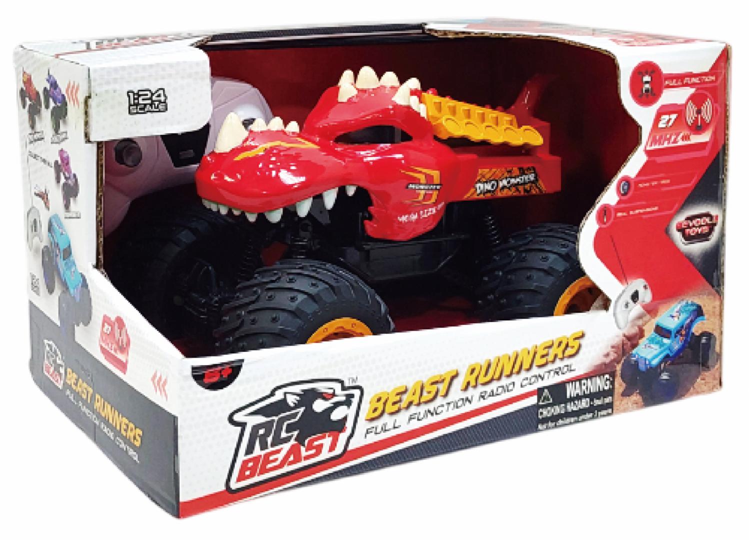 Masinuta Telec. Beast, 1.24, 21CM, Rosu (masinuta cu Telecomanda Tip Camion Beast Runners)