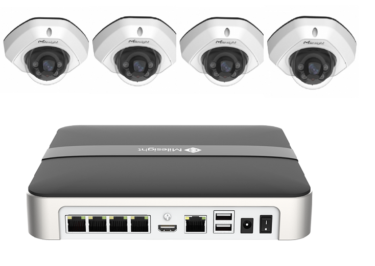 KIT4 Milesight Dome 2MP NVR 4 Canale (Kit supraveghere video Milesight 4 buc camera Dome MS-C2973-PD + 1 buc NVR...)