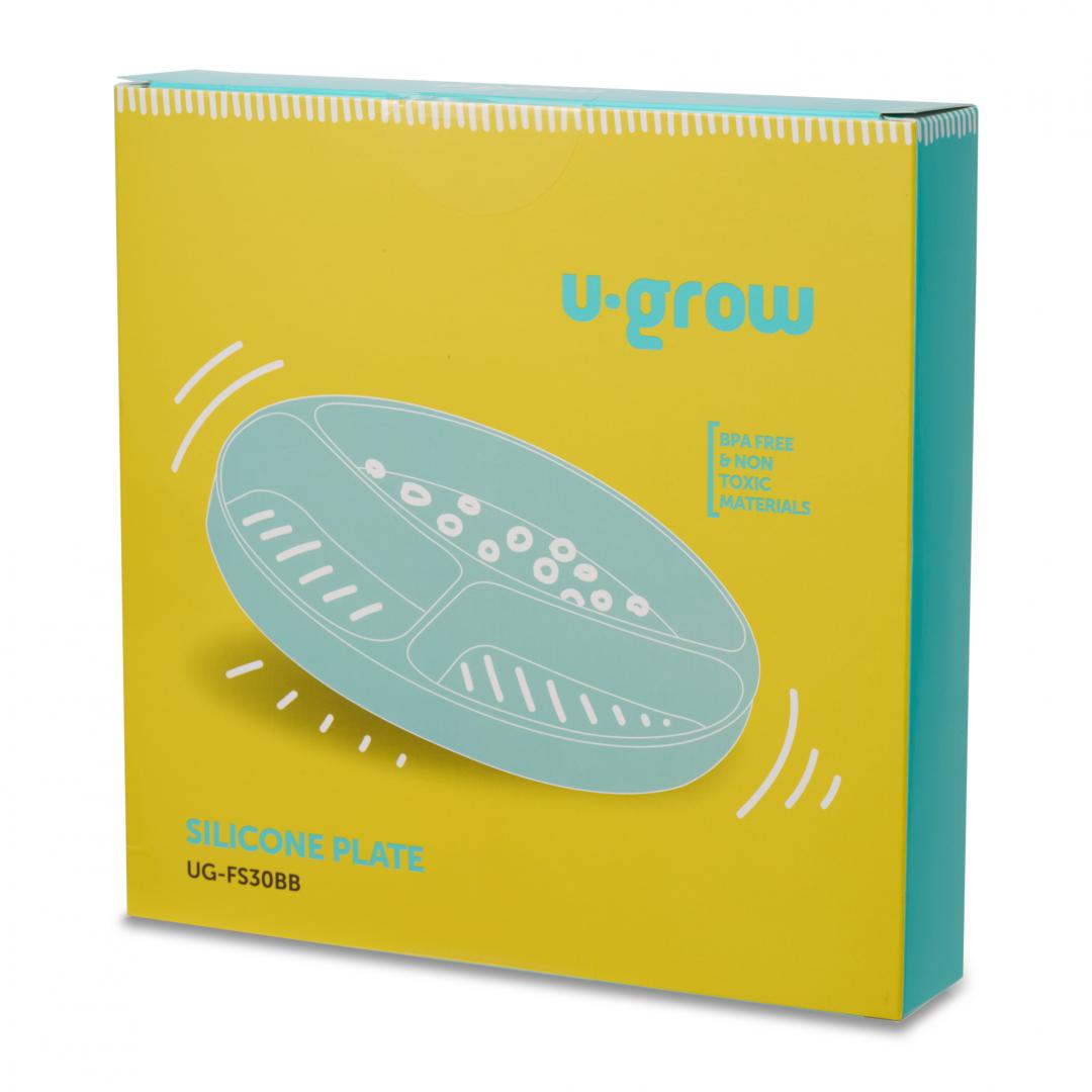 Farfurie silicon cu ventuza,blue,U-Grow (Farfurie compartimentata din silicon cu ventuza)