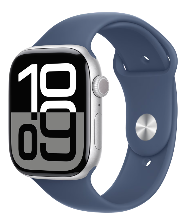 Apple Watch Series 10 GPS 46mm Silver Aluminium Case with Denim Sport Band - S/M