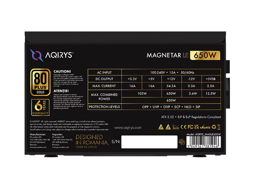 Sursa Aqirys Magnetar Le 650W 80 Gold+ (Sursa Aqirys Magnetar Le)