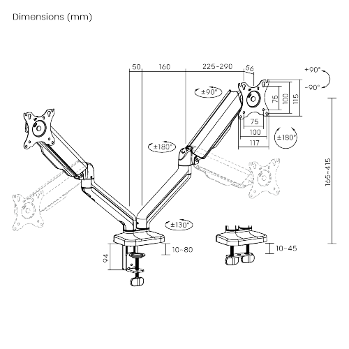 Double Monitor Arm Serioux MM97-C024E (Braț pentru monitor cu contragreutate Material: Oțel)