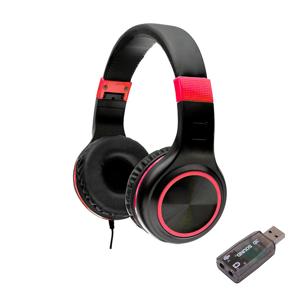 Casti cu fir Spacer negru/rosu (Casti Head-band Spacer SPHS-PEARL-RD-USB)