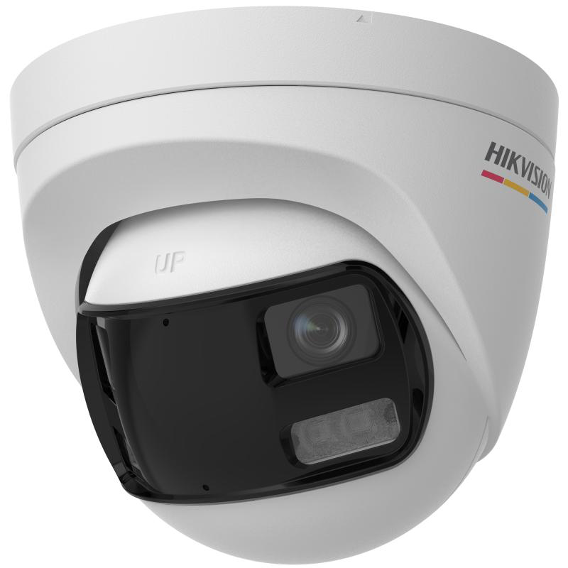 Camera de supraveghere Turret 3K Hikvision DS-2CE72KF3TP-DLS, lentila duala fixa 2.8mm, iluminare min: 0.0005 Lux @ (F1.0, AGC ON), 0 Lux cu lumina alba: 40m, IR: 40m, microfon incorporat, alimentare: 12 VDC ± 25%, max. 8.9 W, protectie: IP67, dimensiuni: