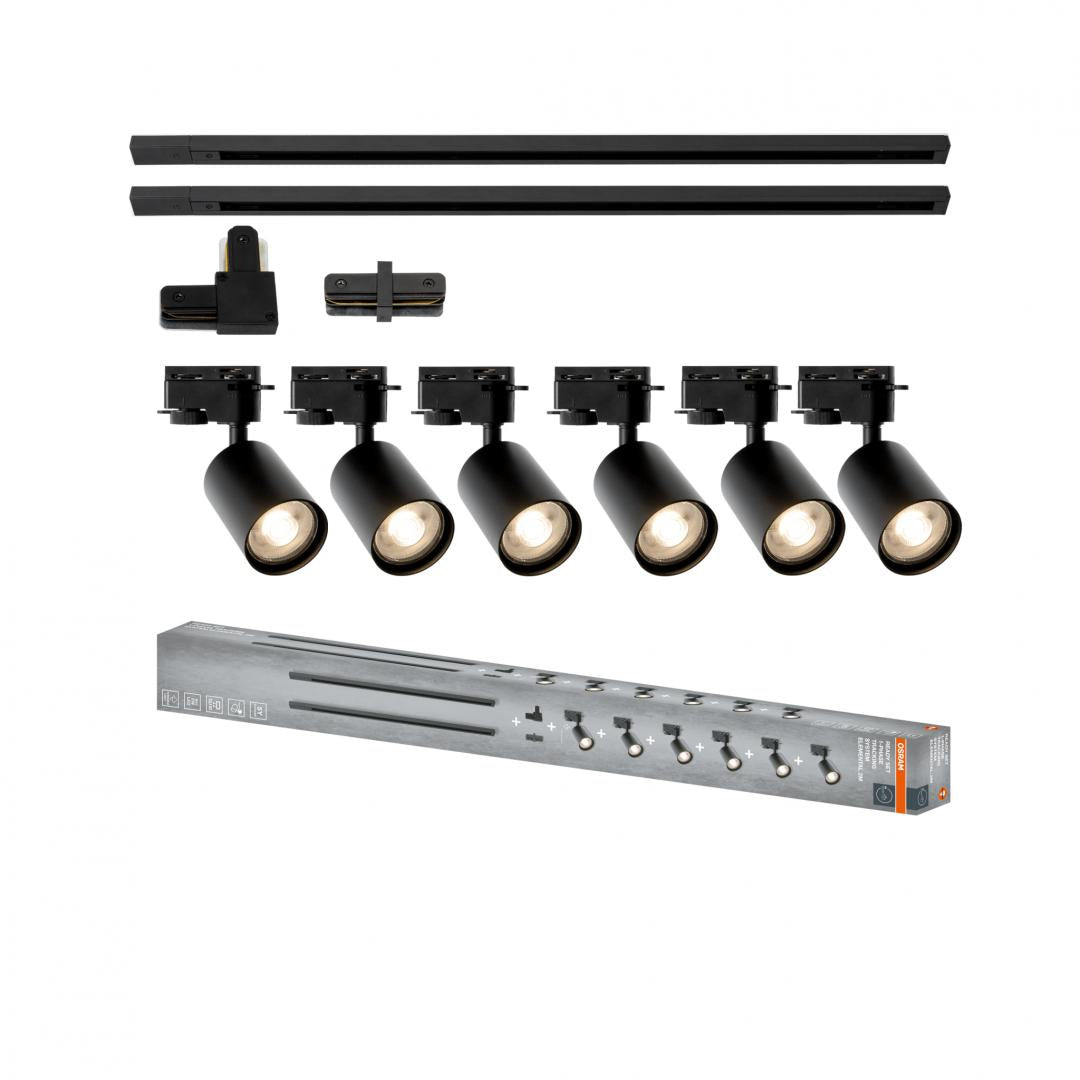 Tra 1-PH Set 2M ELEMENTALGU10BK Osram (Sistem complet Tracklight Osram Elemental cu 6 proiectoare cu soclu GU10 si 2...)