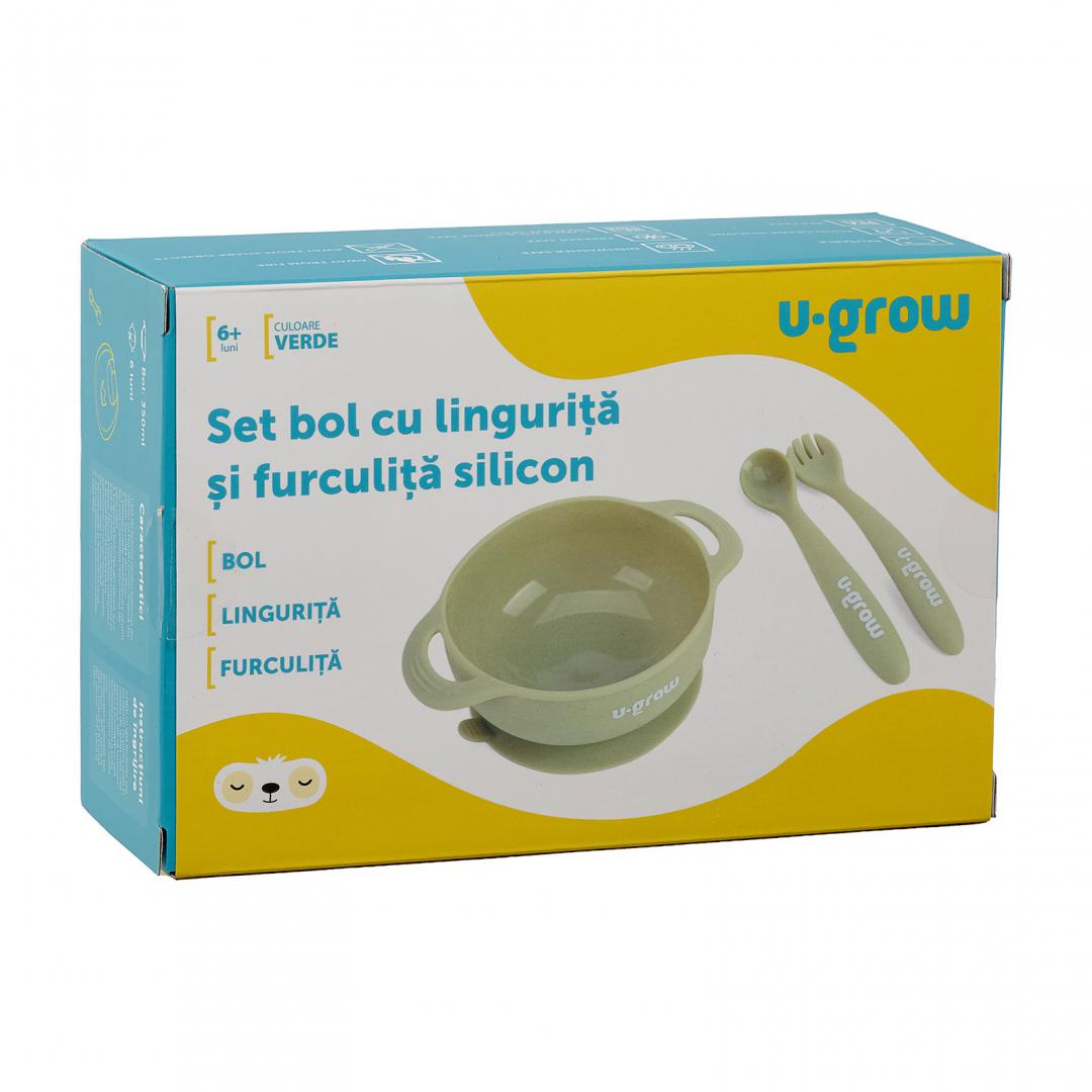 Set bol & lingurita silicon,olive,U-Grow (Set bol cu lingurita si furculita silicon)