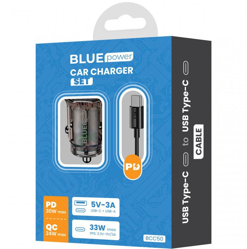 Inc.Auto BluePower BCC50 33W 3a Bk (BLUEpower Car Adapter BCC50 33W/3A 1xUSB-A & 1xUSB-C Black + Cable USB-C to...)