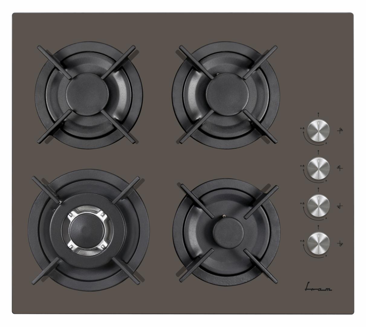 RESIGILAT | PLITA INCORPORABILA FRAM FBH-V4IWF-GMK, GAZ, 4 ARZATOARE, WOK, GRATAR FONTA, CONTROL LATERAL, ARINDERE ELECTRICA, DISPOZITIV DE SIGURANTA, DUZE GPL INCLUSE, DIMENZIUNI (LXA): 59X52 CM, CULOARE: STICLA CAFENIU MINK FRAM