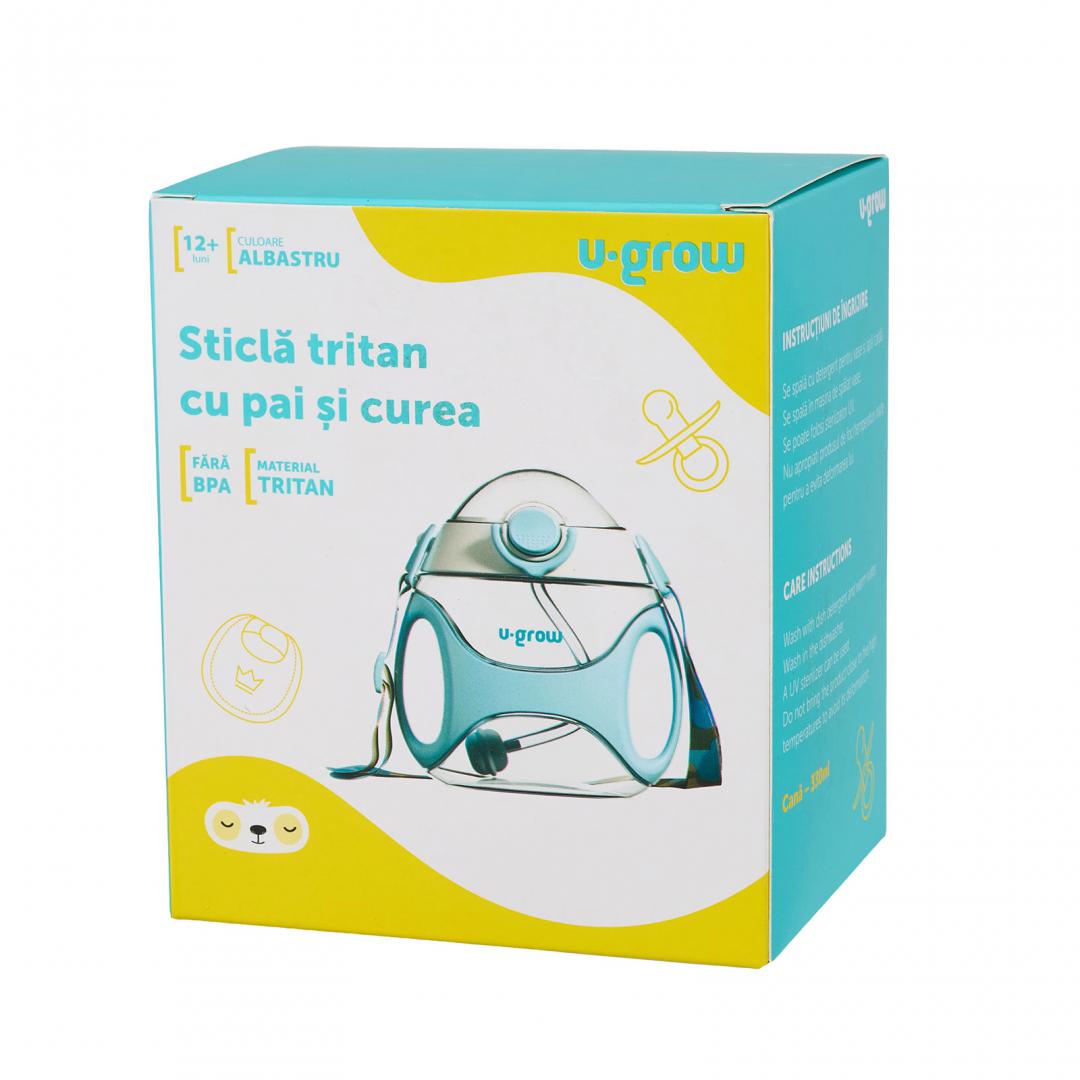 Sticla tritan cu pai, curea,blue,U-Grow (Sticla tritan cu pai si curea)