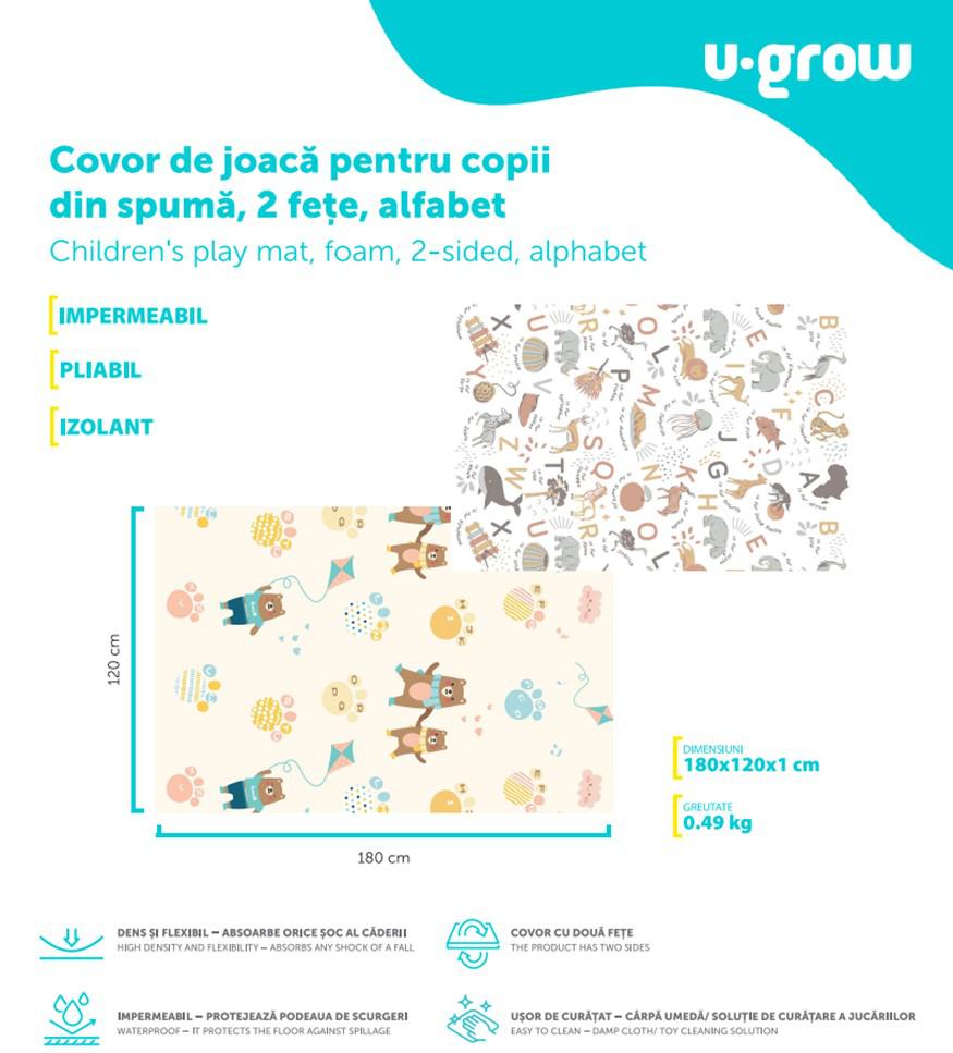 Covor de joaca120*180*1cm,alfabet,U-Grow (Covor de joaca pentru copii U-Grow)
