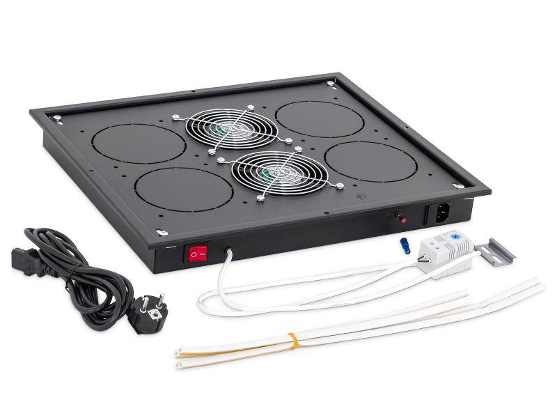 Triton Panou Vent.podea 2X Termost Negru (Panou ventilatie Triton pentru rack de podea 19")