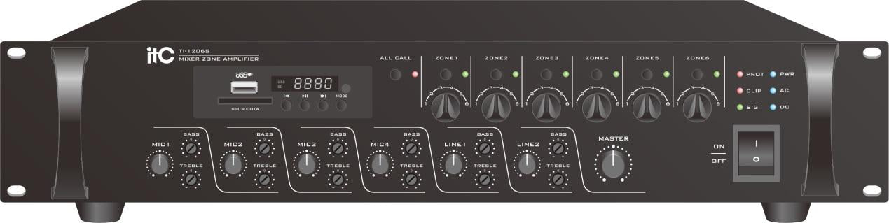 Mixer Amplificator 500W 100V (Mixer amplificator cu 6 zone de reglaj Itc TI-5006S)