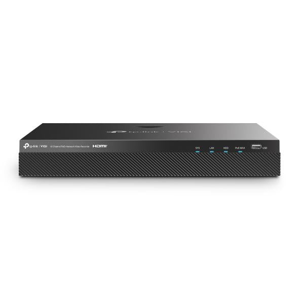 NVR PoE TP-Link VIGI 16 canale 2016H-16MP; 1, RJ-45 10/100/1000 Mbps, 140 W PoE Budget total; maxim 30 W per port, 4K, 2x SATA Interface, max 10TB, H.265+/H.265/ H.264+/H.264; ONVIF, CGI, detecție mișcare, linie, intruziune, persoane, vehicule etc.