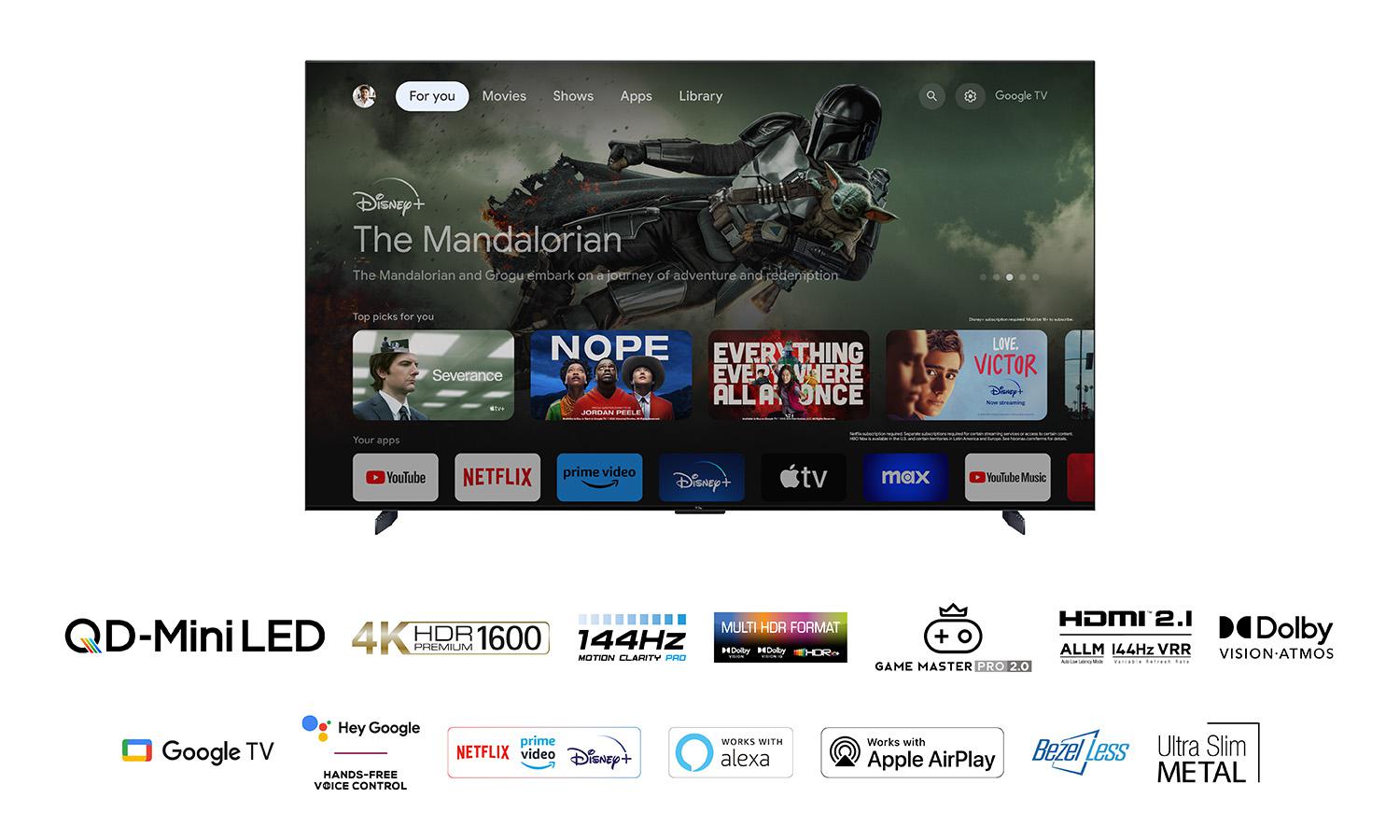 Televizor Smart Mini LED TCL 98C805, 249 CM (98``), 4K, 240Hz, Wi-Fi, Negru