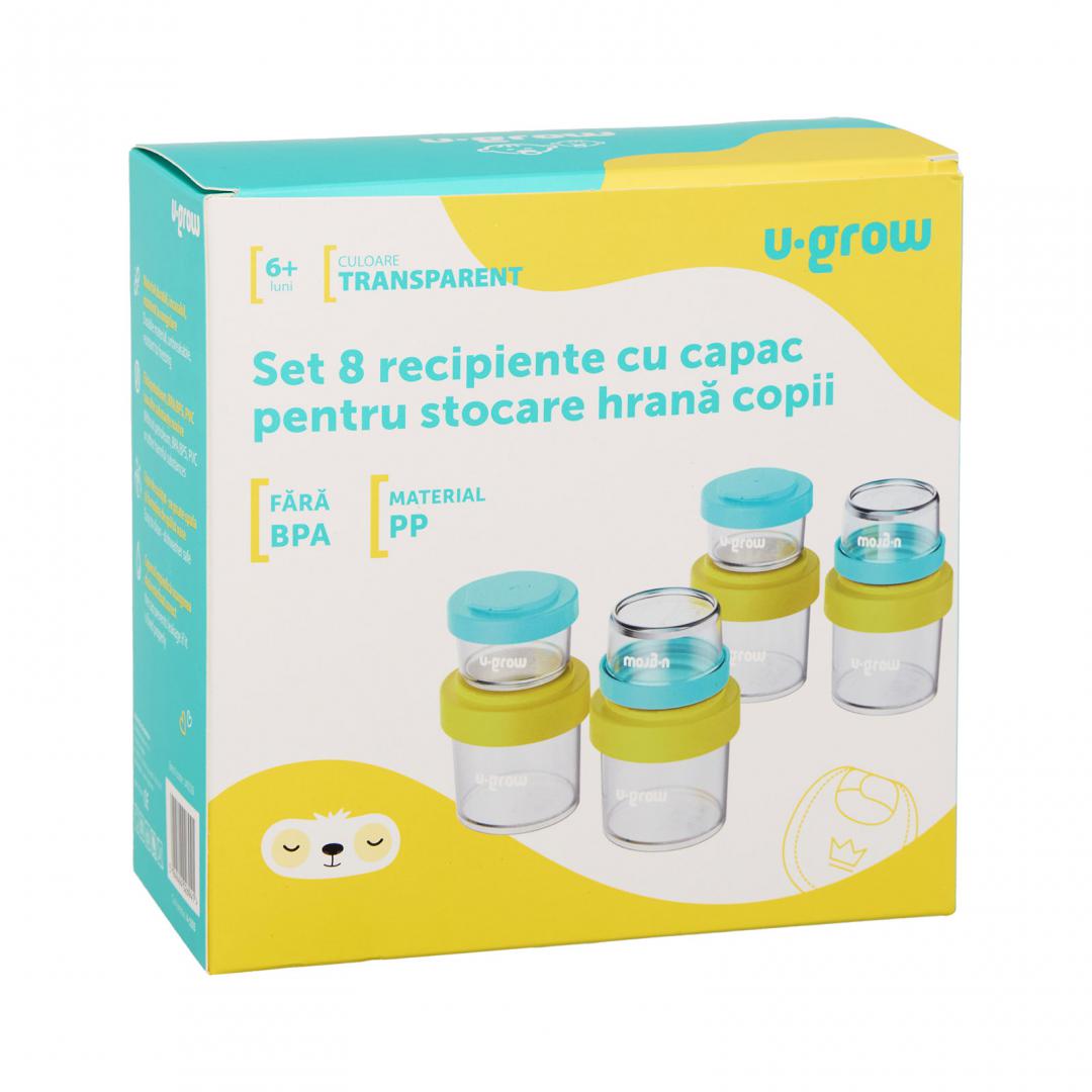 Set 8 recipiente pentru hrana,U-Grow (Set 8 recipiente cu capac pentru stocare hrana copii)