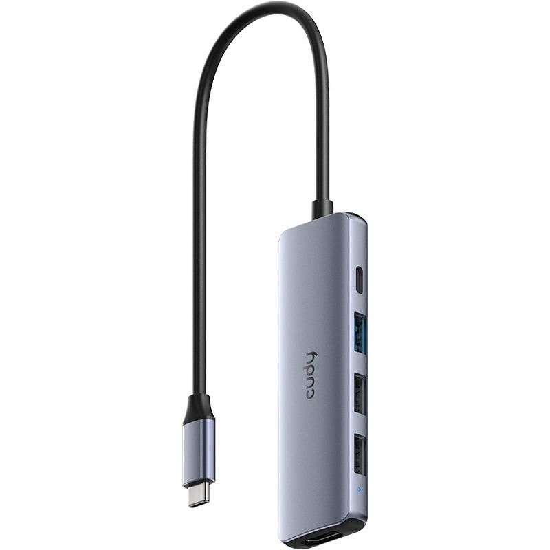 CUDY 5-IN-1 USB Hub, Aluminium housing,1 USB-C 3.0 5Gbps male connecter with 25cm cable, 1x 4K@30Hz HDMI Port, 1x 100W USB-C port for PD Charging, 1 USB-A 3.0 5Gbps Port, 2 USB-A 2.0 Data Ports, compatible with MacBook, Mac Pro, Mac mini, iMac, Surface P