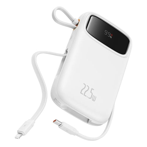 POWER BANK Baseus Qpow2, 20000mAh, 22.5W, 1 x USB; 1 x USB Type-C, 1 x Lightning, total 3A, include cablu USB Type-C 0.3m, alb, "P10055002223-00" - 6932172636319