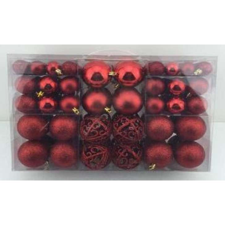 Pachet 3 seturi - 58 globulete rosu diverse marimi - mat, glitter, shiny - impachetate separat