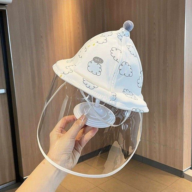 Palarie de Protectie pentru Bebelusi, Flippy, Model cu Norisori Albastri, Pescareasca, de Primavara si Toamna, cu Masca si Fermoar, 42 cm, pentru 0-3 Luni, Bleu
