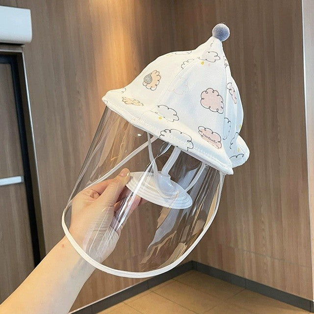 Palarie de Protectie pentru Bebelusi, Flippy, Model cu Norisori Roz, Pescareasca, de Primavara si Toamna, cu Masca si Fermoar, 42 cm, pentru 0-3 Luni, Roz