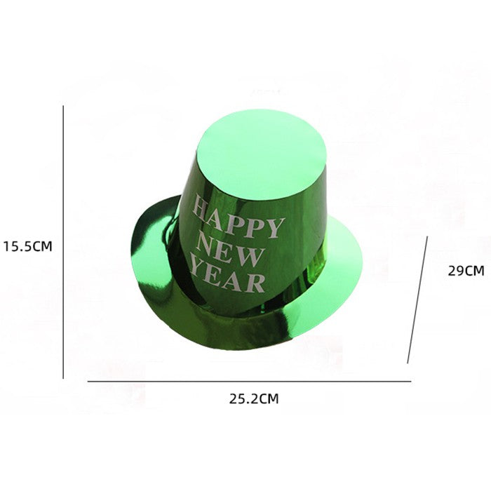 Palarie Happy New Year pentru Revelion, Palarie Festiva de Anul Nou, Palarie Magica din Hartie, 29 x 25 x 15.5 cm, Colorata Sclipitor Verde