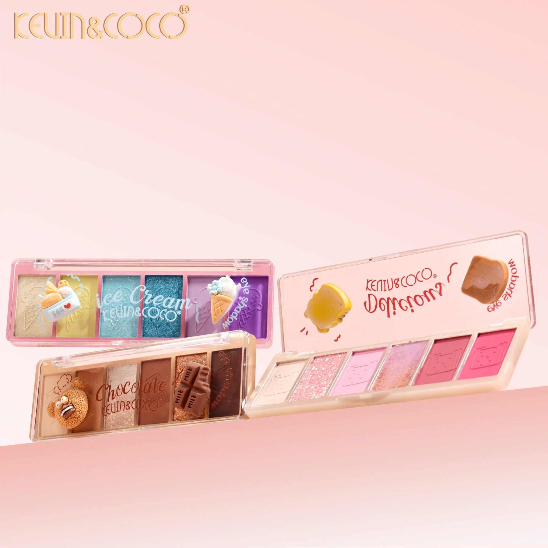 Paleta Farduri de Pleoape, Kevin&Coco, Paleta pentru Machiaj, 6 Nuante, Model Ice Cream, Mate si Sidefate, 13.5x4.4x2 cm, Multicolor