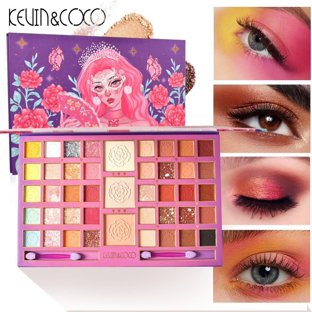Paleta Farduri Kevin&Coco Varianta 1, 43 Culori, Farduri Mate si Sidefate, Pudra si Iluminator, 2 Aplicatoare Incluse, Dreptunghiulara, 400 g, 27.3 x 17.8 x 1.3 cm, Valabilitate 3 Ani, Multicolor