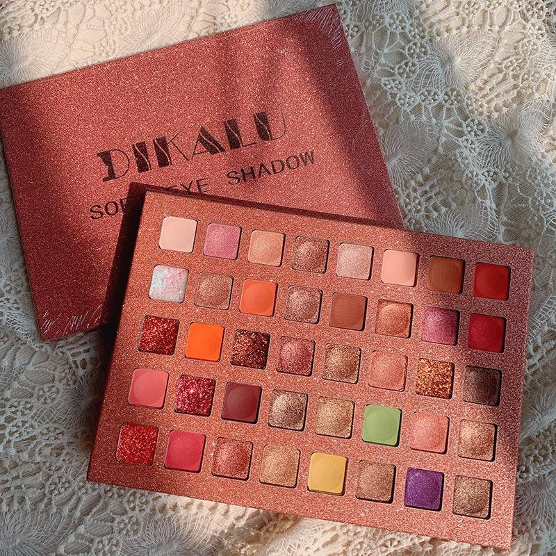 Paleta de farduri cu 40 de culori pigmentate, Roz cu sclipici