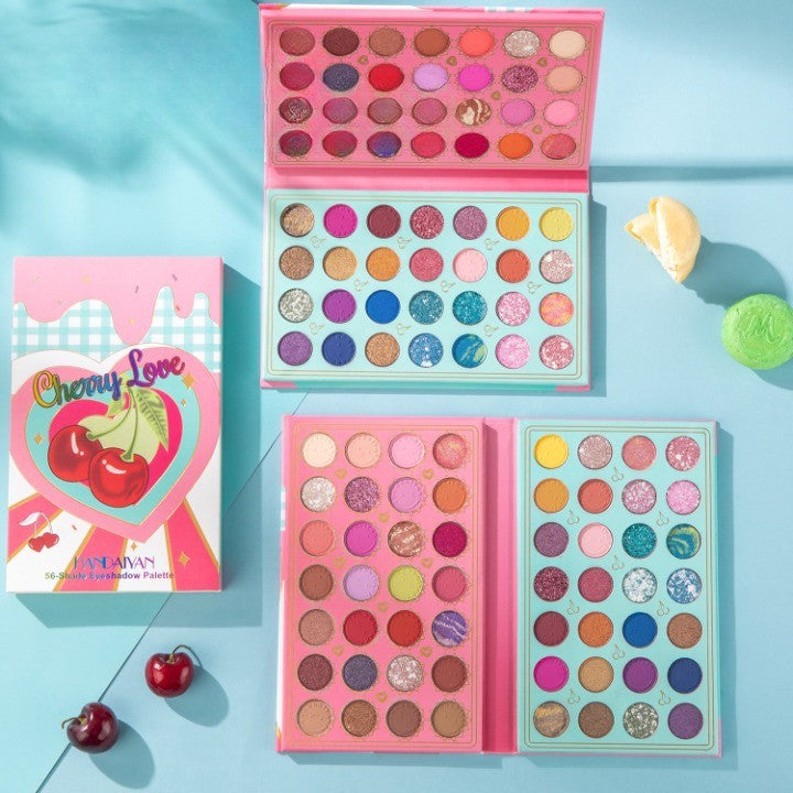 Trusa de machiaj, paleta de farduri Handayan Cherry love cu 56 de culori pigmentate
