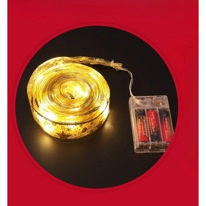 Panglică LED de Crăciun Aurie, lungime 1 m, 10 LED-uri, Baterii, Alb cald