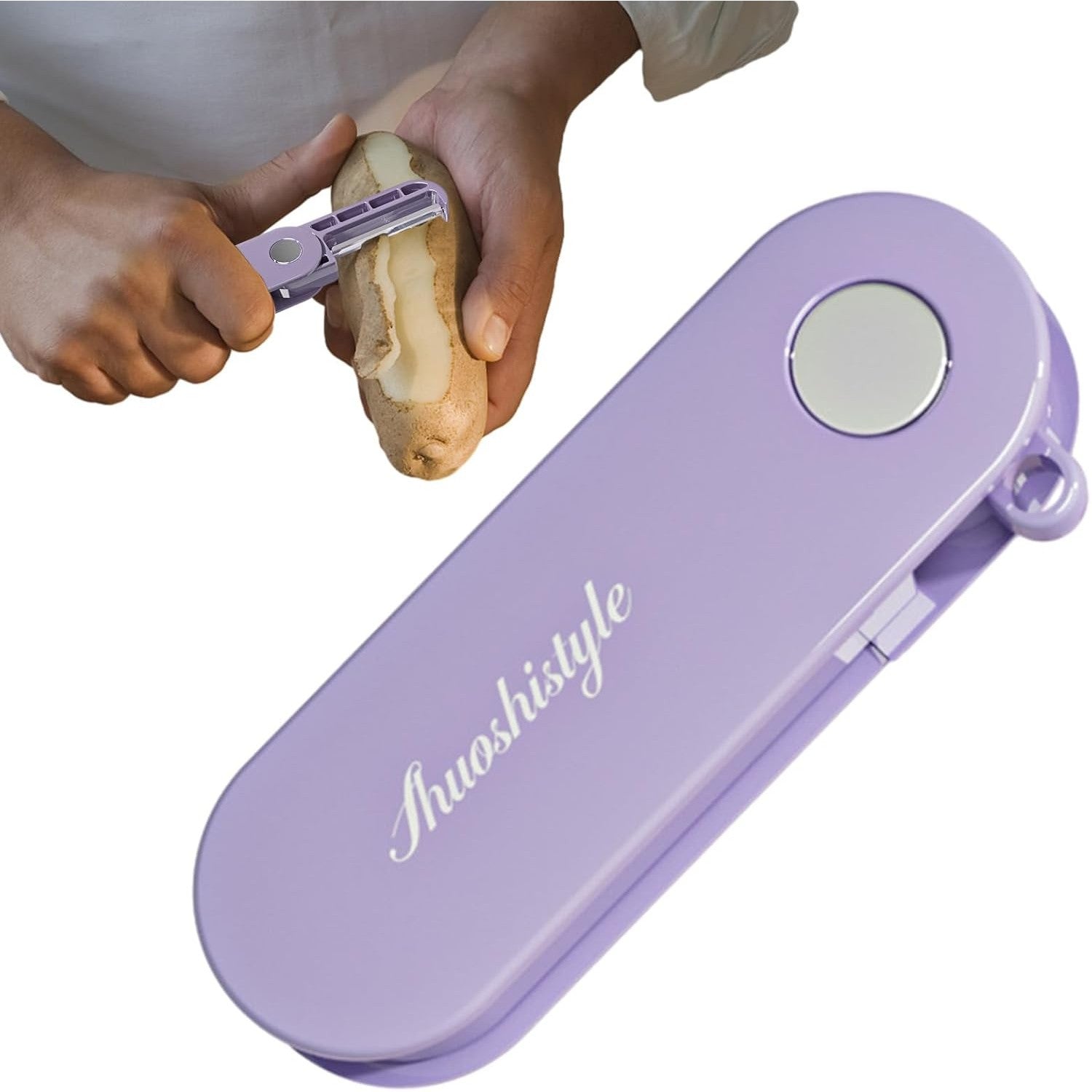 Peeler pentru Legume si Fructe, 3.6 x 9.1 cm, Multifunctional, Curatator Pliabil, din ABS si Otel Inoxidabil, Mov