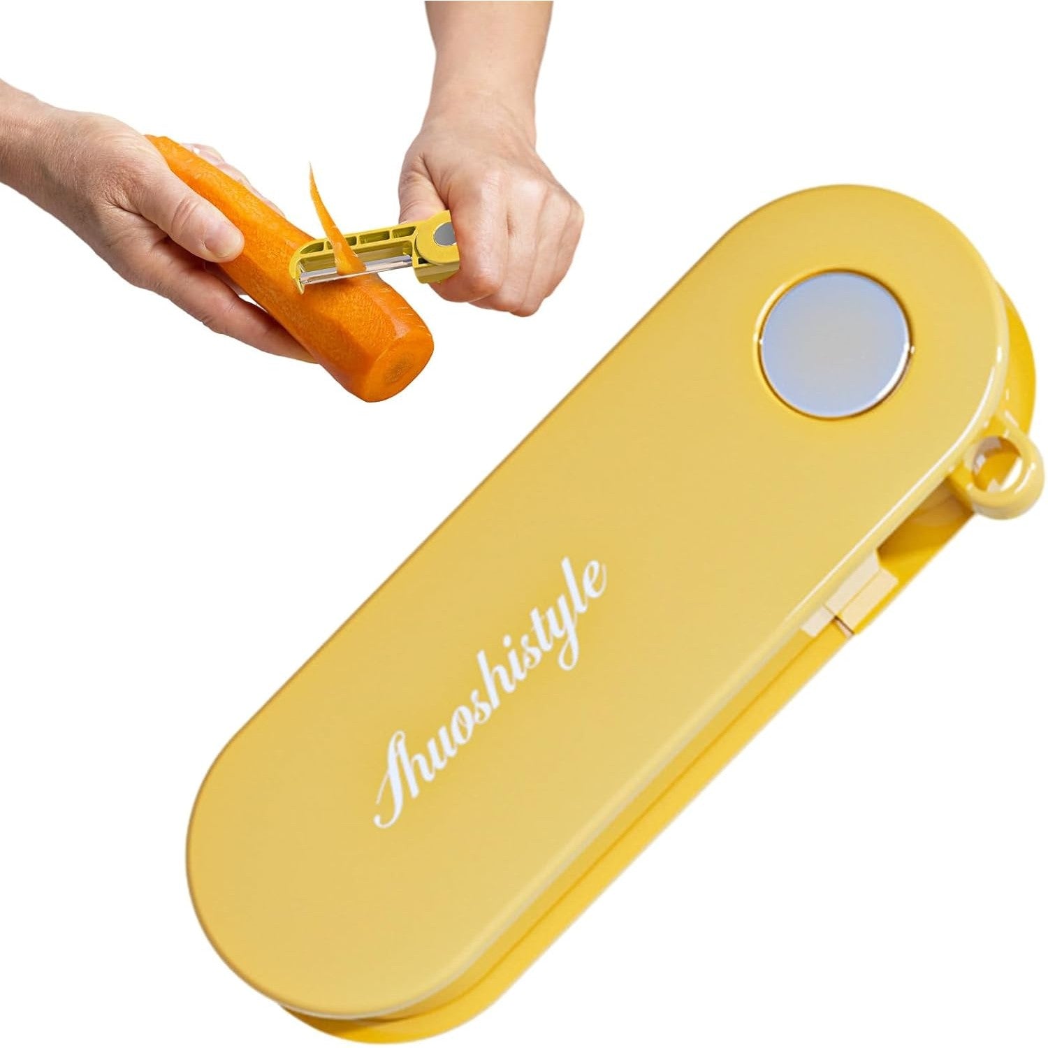 Peeler pentru Legume si Fructe, 3.6 x 9.1 cm, Multifunctional, Curatator Pliabil, din ABS si Otel Inoxidabil, Galben