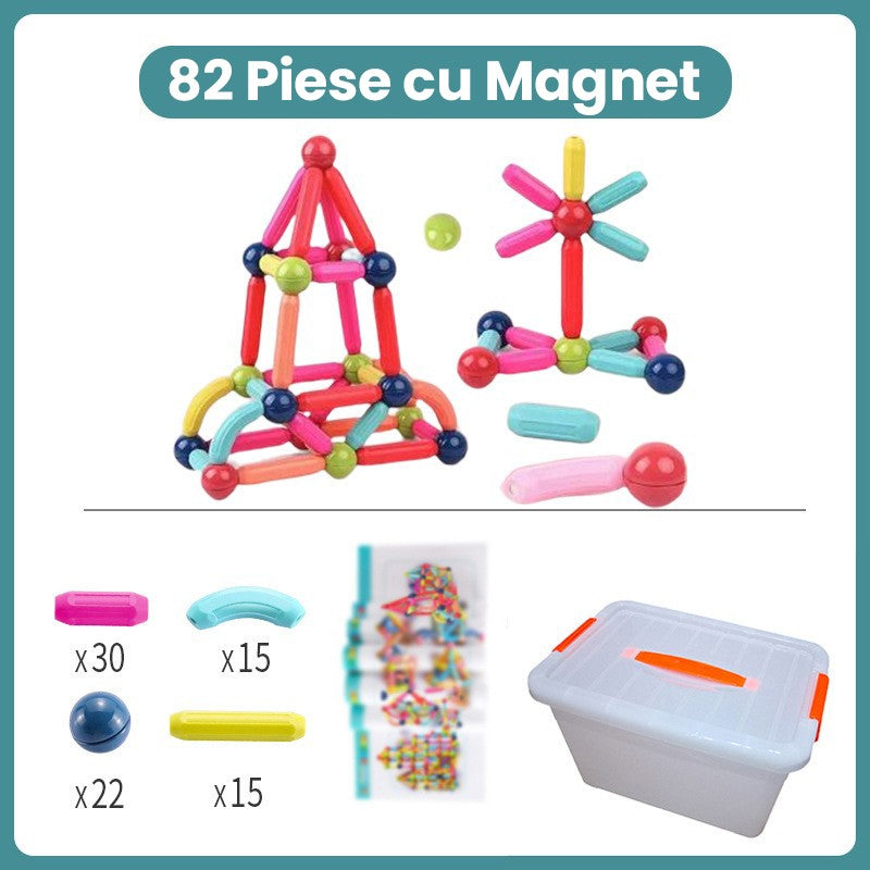 Piese Magnetice pentru Copii, Set din 82 de Piese de diferite Culori, Constructor Magnetic cu Posibilitatea de a Construii forme Nelimitate, Multicolor