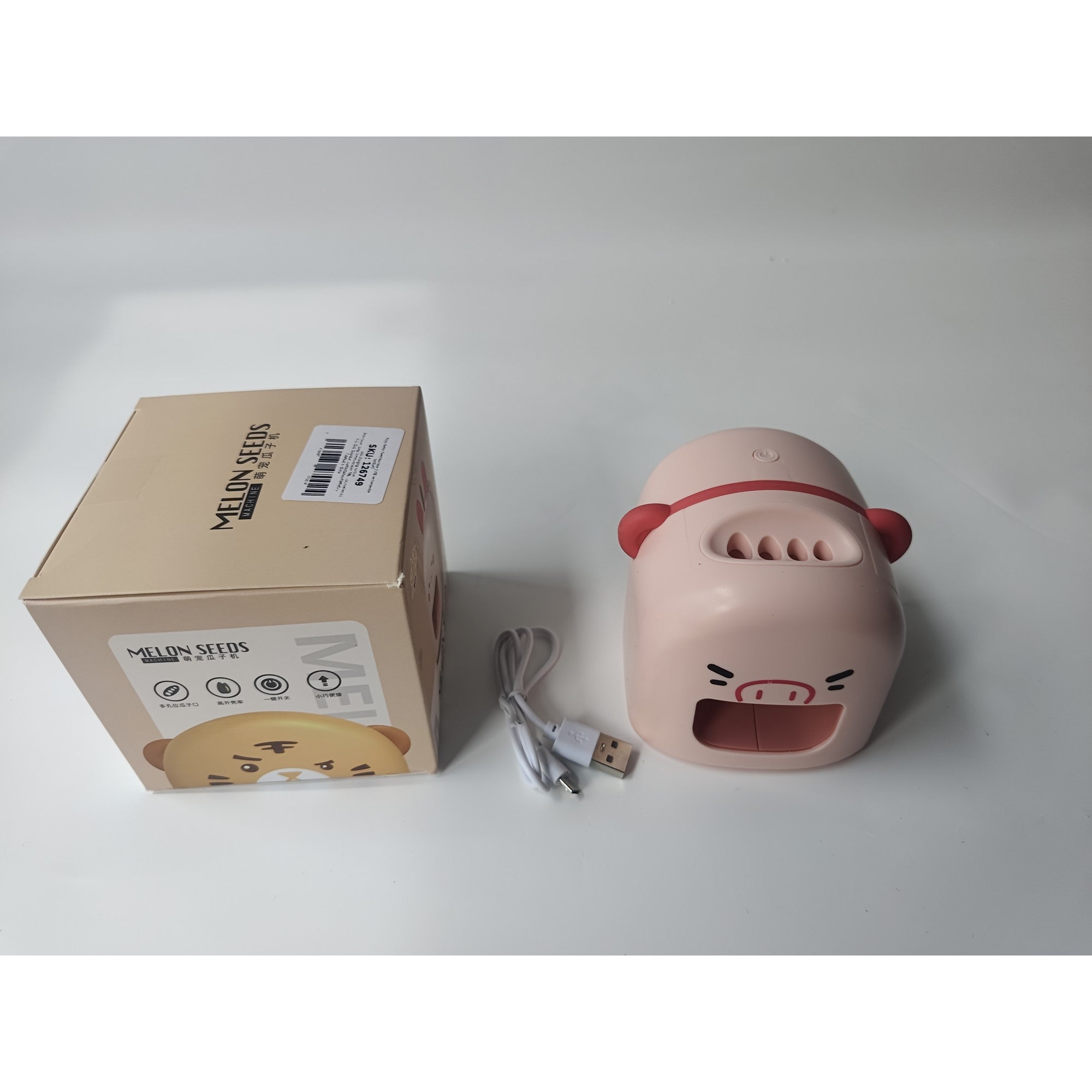 Mașină de Decojit Semințe, Mini Deschizător, Model Porc, Incarcare USB, 9.7x10x8.6 cm,Roz