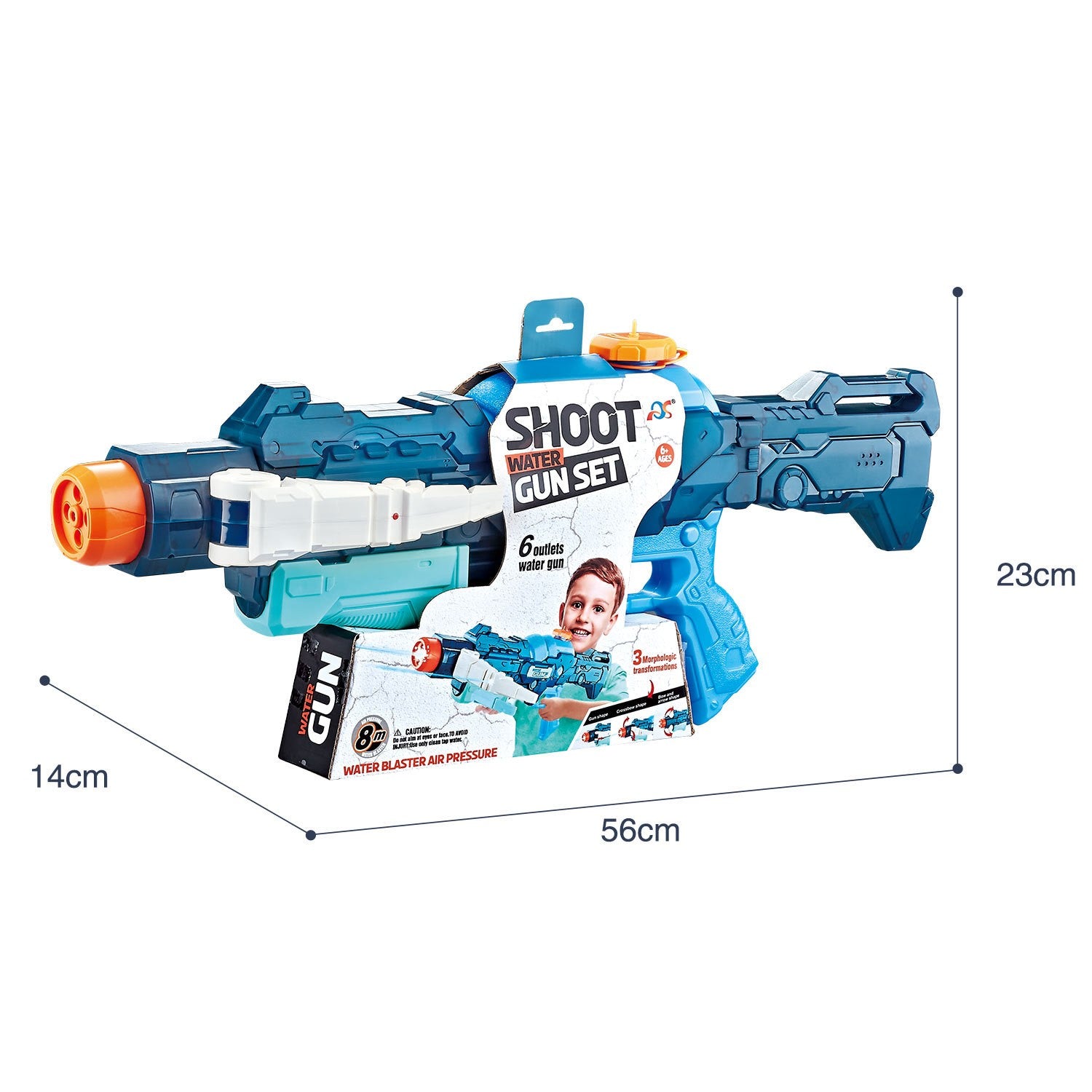 Pistol cu Apa, +6 Ani, Rezervor 700 ml, 4 Moduri de Stropire, din Plastic, 56 x 37 x 23 cm, Albastru