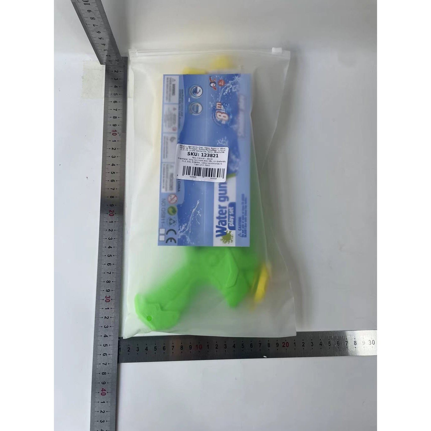 Pistol cu Apa pentru Copii, Rezervor 300ml, Maner de Transport, Pentru Piscina/Plaja, Lungime 31.5 cm, Jucarie Distractiva, 3ani+, Albastru/Alb