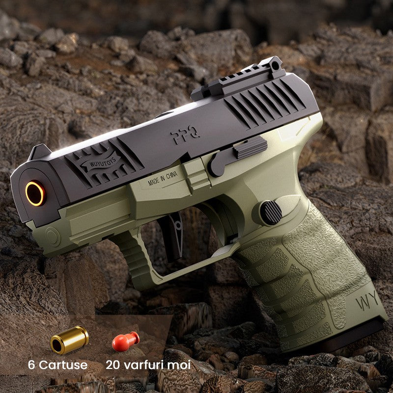 Pistol de jucarie GX4 cu Ejectie, de Explozie de buzunar, Makara BLOWBACK, Gloante Moi pentru Copii, 15 x 13 x 3.5 cm, Negru Verde deschis