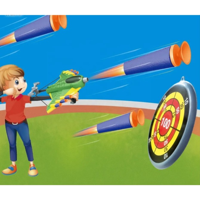 Jucaruie cu Lansator pentru Copii, Flippy, Lanseaza Manual, Tinta, Avion, 20 de Gloante din Material Moale, Joc Interactiv, 24x23.5x6.3 cm, Verde