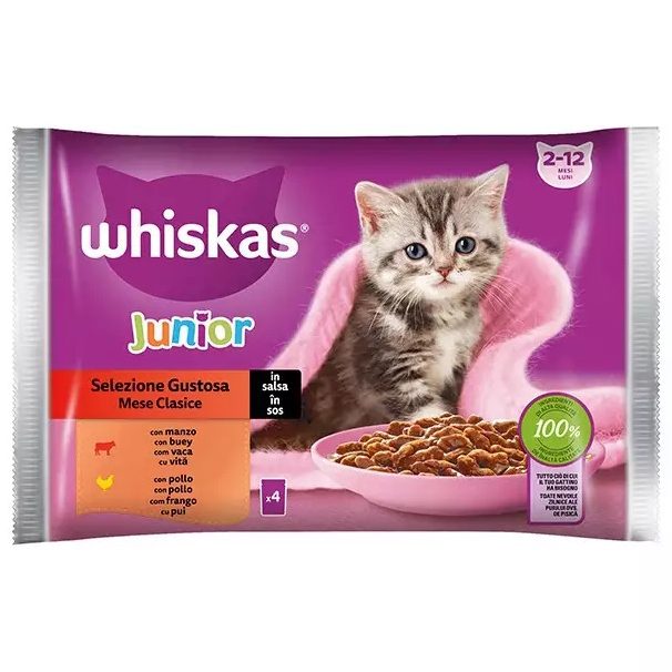 Plic, Whiskas, Junior 4 X 85 g Pui si Vita in Sos