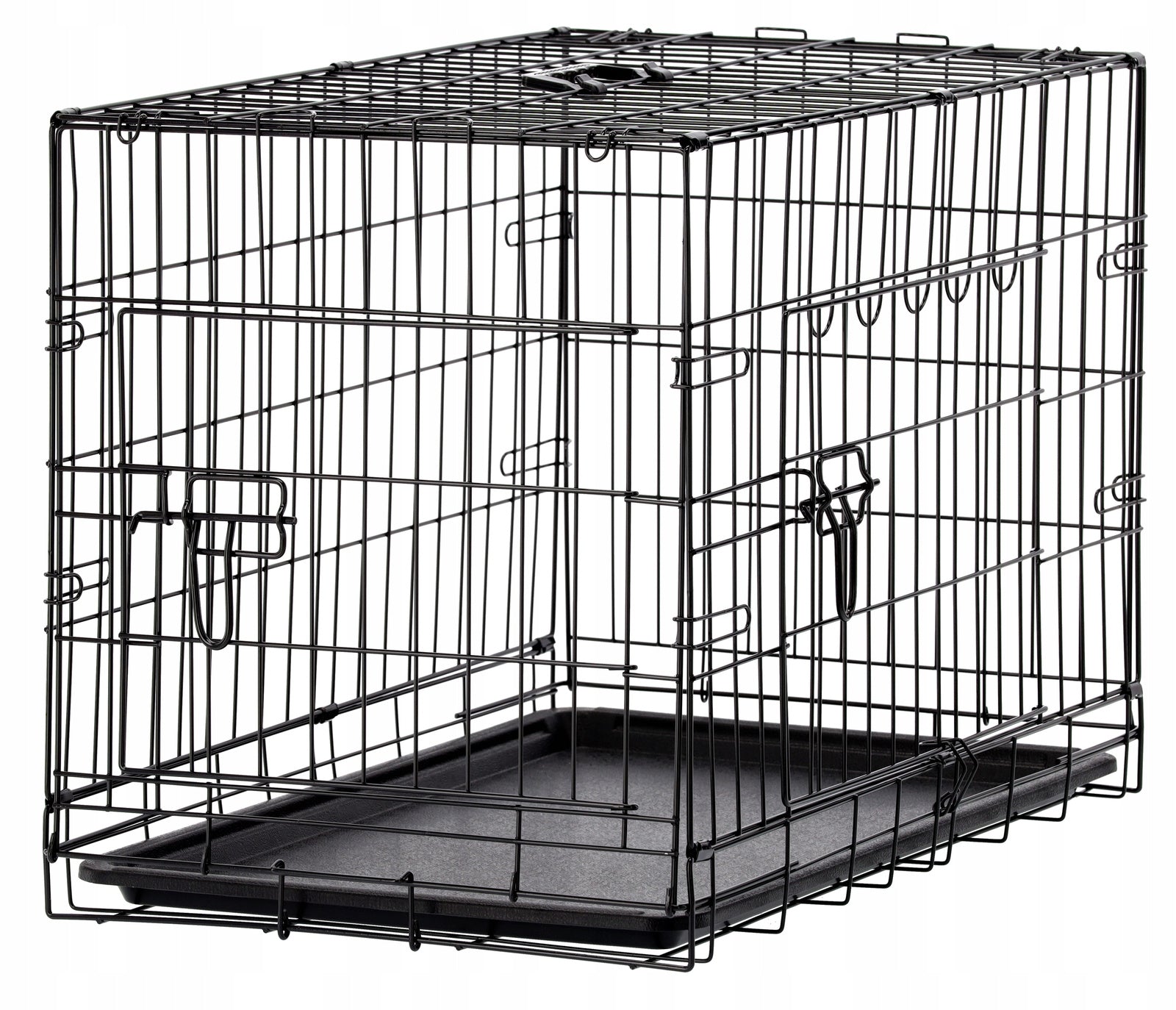 Cusca metalica pentru caine L, pliabila, cu tava detasabila si maner, 76x45x51 cm, negru