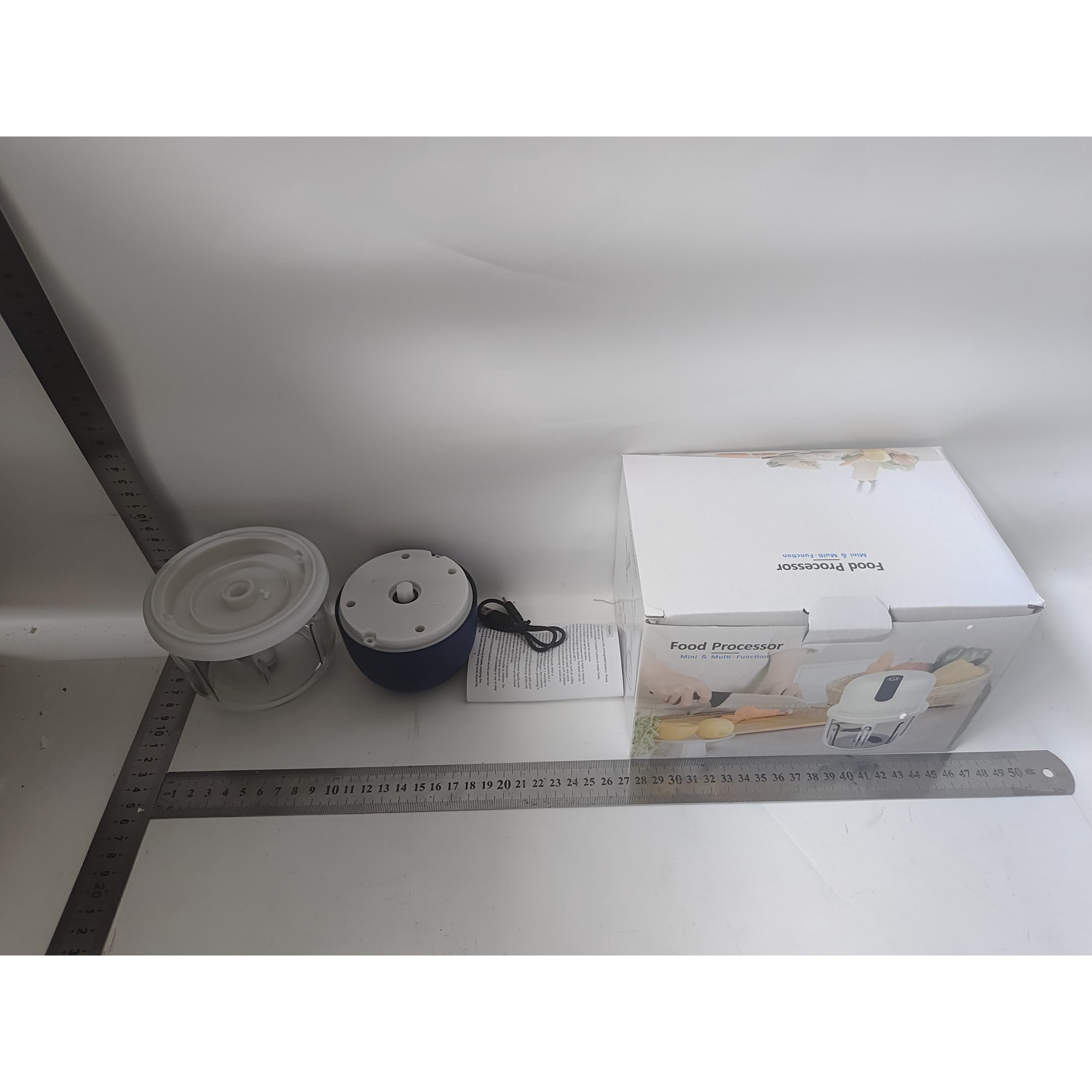 Tocator Electric pentru Bucatarie, Model Presa Electrica pentru Legume Fructe Carne Umpluturi Sosuri, Otel Inoxidabil, 14 x 10.5 x 10.5 cm, 350 ml, Albastru Inchis