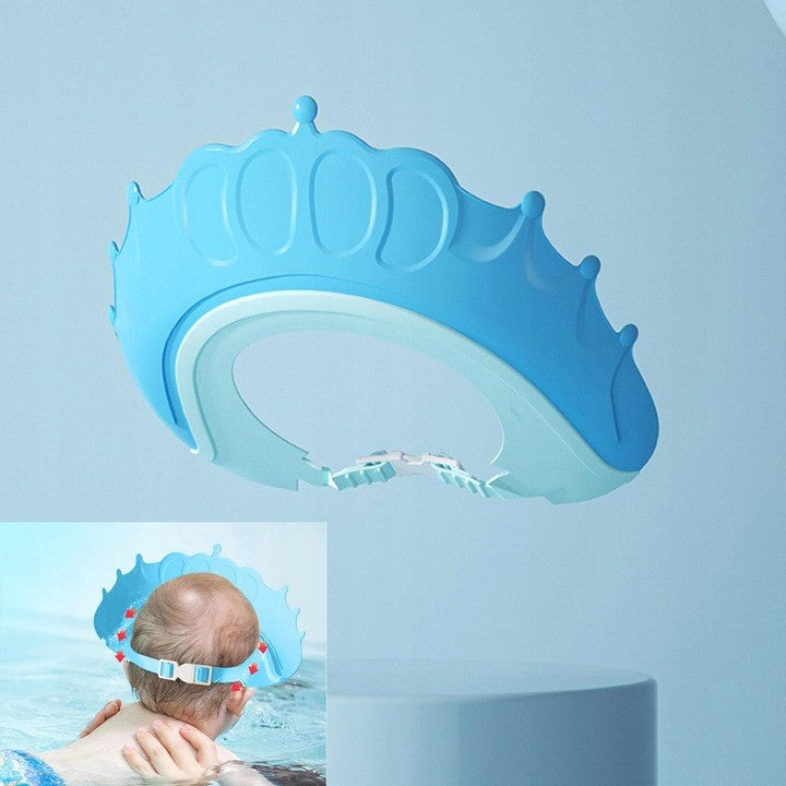 Viziera de Protectie Baie Pentru Copii, Fippy, Model Coronita, Dimensiune ajustabila, Durabil, Usor de curatat, Impotriva Samponului, pentru Ochi si Urechi, TPE+PP, 24x22 cm, Albastru