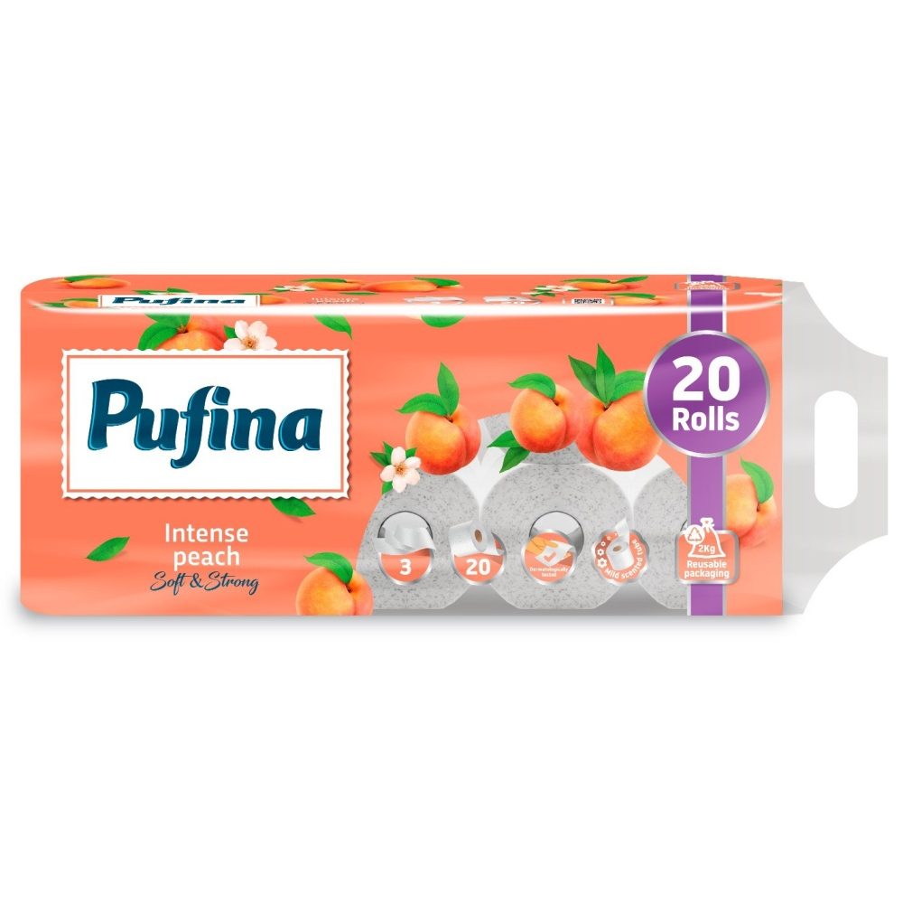 Hartie Igienica, PUFINA, Piersica, Set 20 Role, 3 Straturi