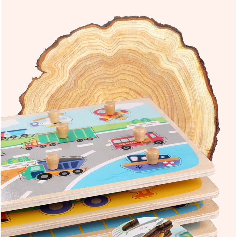 Puzzle Montessori din Lemn pentru Copii, Flippy, 3D, 0-3 Ani, Model Sistemul Solar, Educativ, Intuitiv, Creativ, 9 Piese, 30x22.5x0.8 cm, Multicolor