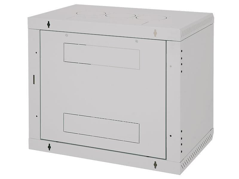 TRITON RACK de PERETE sectiune simpla 12U 600mm adancime usa sticla panouri laterale fixe sectiuni, sectiuni acces cabluri sus/jos/spate securizare cu cheie, 1 pereche montanti reglabili IP30 gri "RBA-12-AS6-CAX-A1"