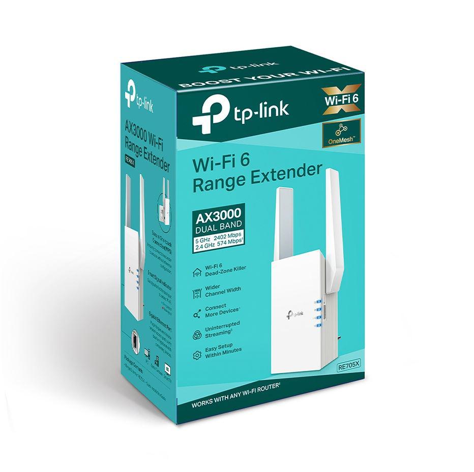 RANGE EXTENDER TP-LINK wireless 3000Mbps, 1 port Gigabit, 2 antene externe, 2.4 / 5Ghz dual band, Wi-Fi 6, "RE705X" (include TV 1.75lei)