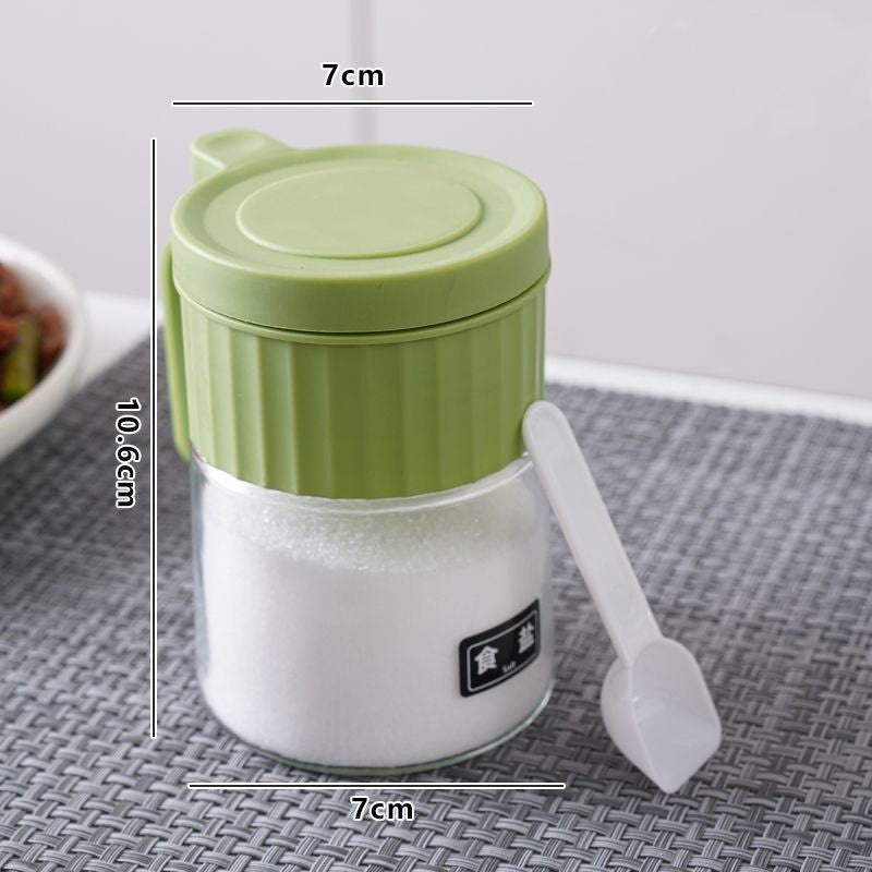 Recipient Condimente, din Stilca, 180 ml, cu Maner si Lingurita, 10.6 x 7 x 7 cm, Capac Mat, Verde