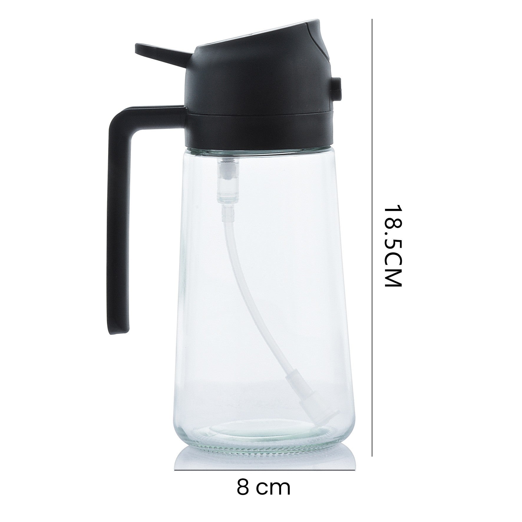 Recipient pentru Ulei 2 in 1, Set 2 Bucati, Functie Spray & Turnare, din Sticla, Fara Scurgere, 18.5 x 8 x 8 cm, 470 ml/buc, Sticla Teansparenta, Verde/Negru