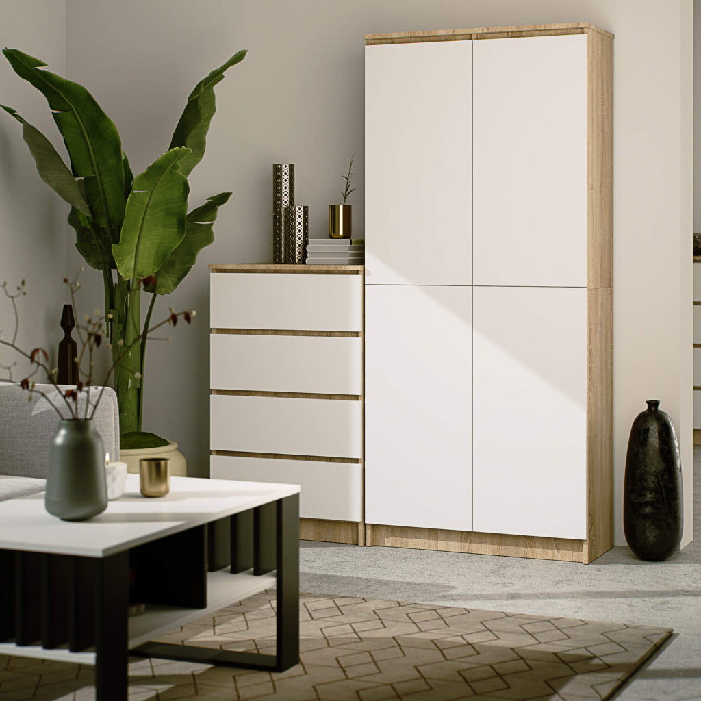 Dulap cu 8 etajere, PAL laminat 16 mm, 80x35x180 cm, stejar sonoma si alb